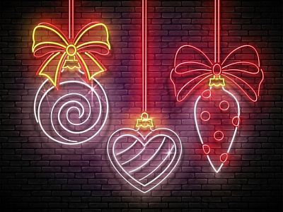 Neon Light Christmas Greeting Card 3d bow christmas christmas decorations christmas tree desing greeting card heart illustration neon new year realistic vector