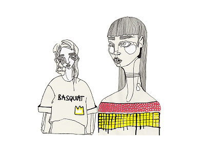 Basquiat acrylic drawing fashion girl illustration watercolor