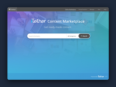 iTether Content Marketplace app hero itether layout ui uidesign web