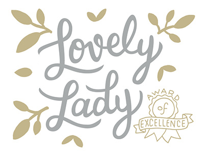 Lovely Lady Re-Work award gold lettering lovely script silver stationery