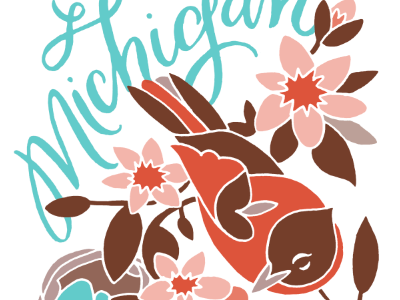 Michigan Robin + Apple Blossom bird floral flowers greeting card illustration michigan print state