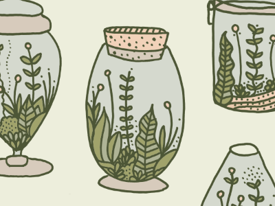 terrarium obsession coloring drawing frenchpaper hand drawn love nature obsession overprinting plants scanned in screen printing terrarium