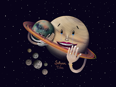 Saturn illustration ipad pro moon nasa planets procreate saturn science titan universe