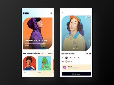 Crew Streetwear app clothing design e commerce figma design mobile ui streetwear ui ui designer