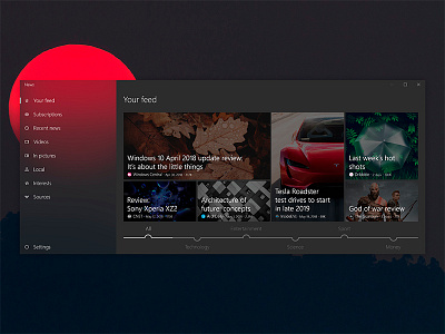 -Dark- News app UI concept for Windows 10 (UWP, Fluent design) 10 acrylic concept design fluent microsoft msn news redesign ui ux windows