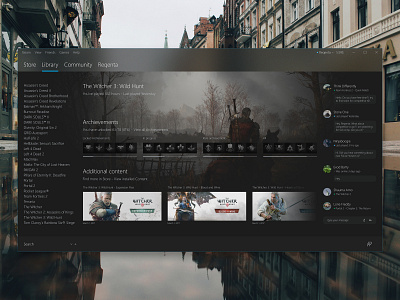 Steam redesign concept acrylic adobe concept dark design esports flat fluent game gaming microsoft minimal modern redesign steam ui ux valve windows 10 witcher