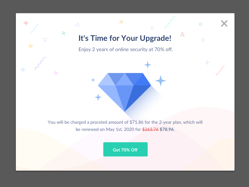Upgrade Popup blue diamond happy illustration modal popup promotion shades upgrade ux ui design geometric flat
