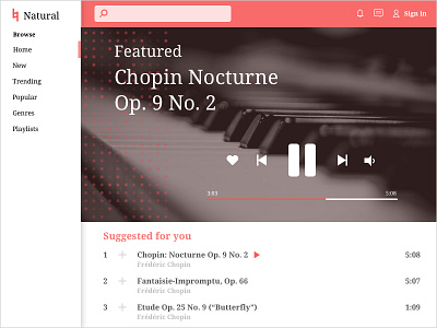 Music Player - 09 09 chopin classical concept dailyui design invisionstudio music music app music player music player ui natural notes nyc pause player songs streaming uidesign vector