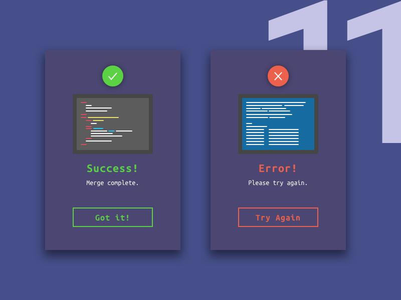 Flash Messages - Day 11 daily ui vector uidesign nyc design concept success card error message clean code blue screen 11 pc bsod code dailyui day 11 error success github merge