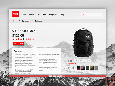 Single Product Concept - Day 12 backpack branding concept daily ui dailyui day12 design ecommerce logo north north face nyc product retail shopping single tnf ui uidesign vector