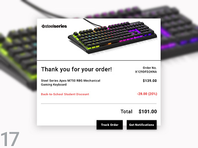 Day 17 - Email Receipt backtoschool blur concept daily ui dailyui day17 design email gaming invisionstudio keyboard notifications order receipt sketchapp steelseries tracking uidesign vector web