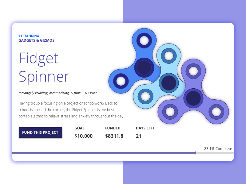 Crowdfunding Page spinners branding app aqua purple blue illustration ui design concept ux design nyc sketchapp vector campaign fidgetspinner uidesign uxdesign daily ui dailyui