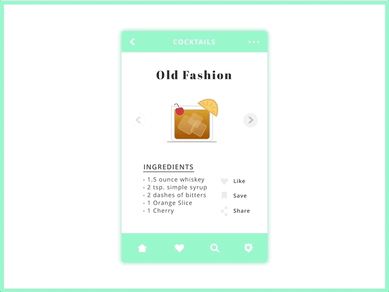 Recipe animation app cocktail cocktails concept daily ui dailyui design drinks gif invision invisionstudio nyc sketchapp transition ui uidesign ux uxdesign vector