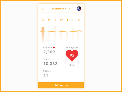 Workout Tracker app application calories concept daily ui dailyui design flights heartrate illustration nyc sketch sketchapp steps ui uidesign uxui vector workout workout tracker