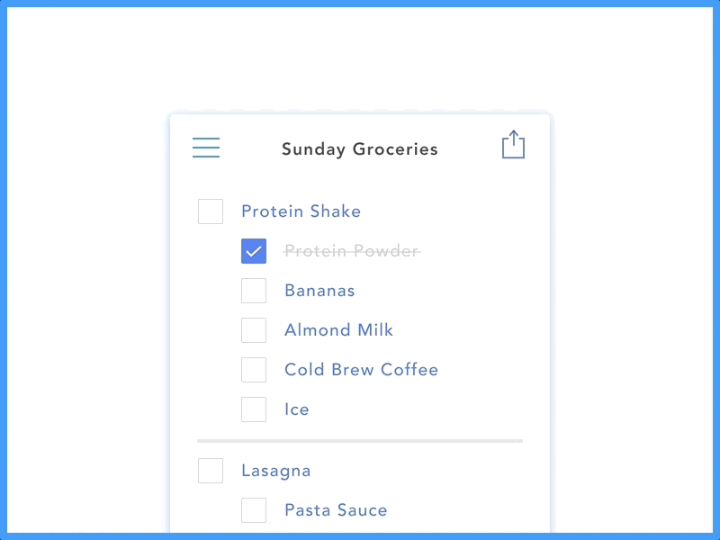 To Do List app blue checkbox concept daily ui dailyui design gif groceries invision invisionstudio nyc proteinshake todoapp todolist ui uidesign ux uxui vector