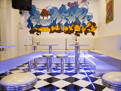 Pow Pow Ice Cream Shop graffiti interior design mural typograpy