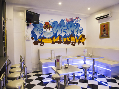 Pow Pow Ice Cream Shop graffiti graphic design illustration interior design