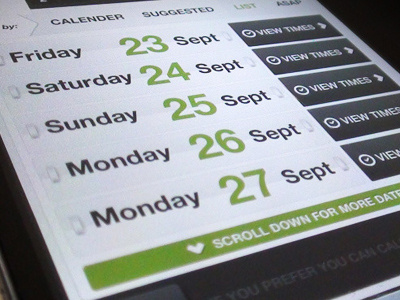 Online booking - web app app booking calendar dates iphone ui