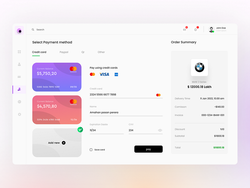 Payment Dashboard - UI Design by Sanoj Dilshan on Dribbble