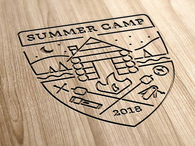 Summer Camp in Wood cabin illustration logo summer camp