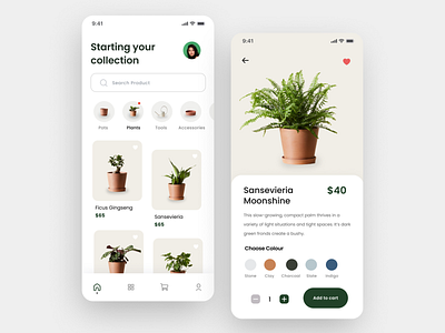 Plant Mobile App app clean design minimal plants plantshop ui uidesign uiux ux