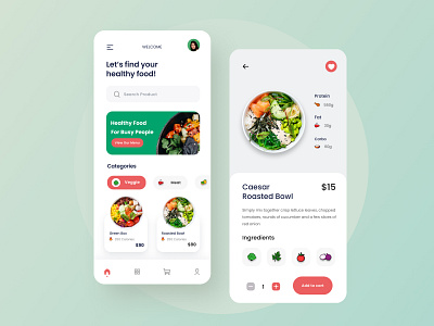 Healthy Food Mobile App app clean design food food app health app minimal mobile mobile app salad ui uiux ux