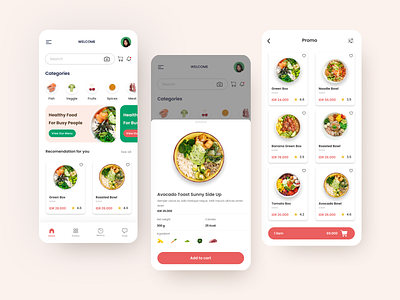 Healthy Food and Grocery food food app grocery grocery app healthy food minimal mobile app salad salad app ui uiux