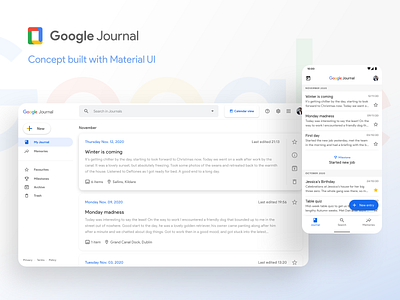 Google Journal - Concept built with Material UI app concept design diary figma google journal material system ui uiux ux