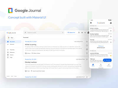 Google Journal - Concept built with Material UI