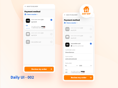 Daily UI - Checkout app checkout daily ui dailyui dailyuichallenge delivery design figma interaction justeat payment payments ui ui design uiux usability ux