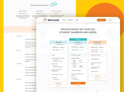 Off2class: Pricing Page branding design illustration pricing page pricing plan ui ux webdesign website website design