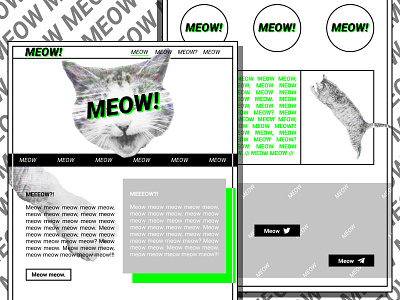 Landing page for cats by cats. Comic concept. acid black brutalism cat concept design fun landing page ui ux web white