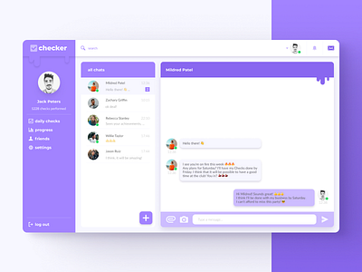 checker - chat screen account app chat clean concept dailyui dashboard design dialog interface message product purple system ui user ux violet web