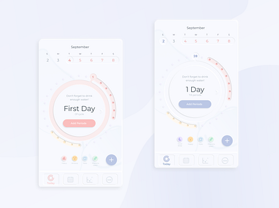 Neumorphism Period Tracking App app design design mobile app mobile ui neumorphism period tracker ui