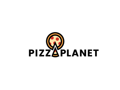 Pizza Planet branding cute delicious design earth food icon idea illustration inspiration interesting logo orange pepperoni pizza planet wordplay yellow yummy