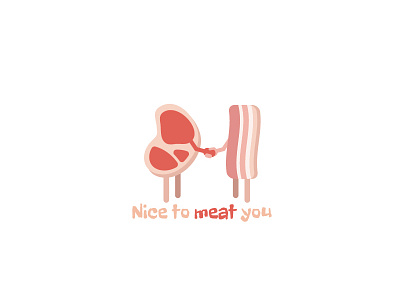 Nice to meat you bacon branding cartoon character cute handshake idea illustration inspiration interesting logo meat meeting pink red wordplay