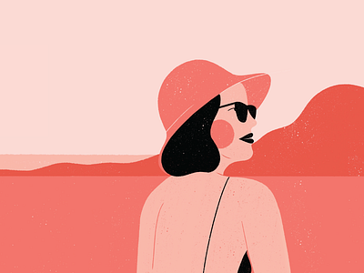 Pink sunset beach illustration pink sunset woman