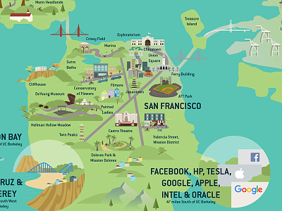 Bay Area Map for UC Berkeley Admissions Brochure bay area illustration infographic landmarks map san francisco uc berkeley university