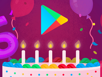 Google Play's 5th Birthday birthday campaign flat google graphic illustration marketing merchandising play store promotion tech vector