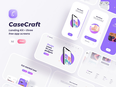 CaseCraft Landing Kit app brand clean color design free freebie iconography kit landing page minimal mobile ui ux