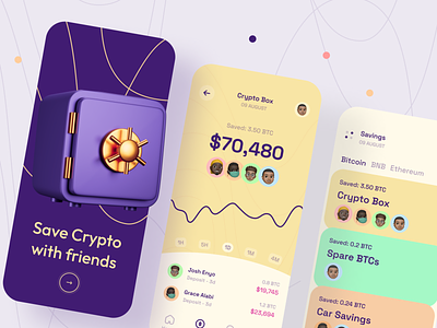 Crypto Savings - Mobile App Design app bitcoin branding clean crypto design illustration minimal mobile money purple savings ui ux web3
