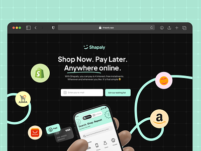 Shapaly Waitlist Page app buy now landing page loan pay later shapaly shopping ui ux waitlist