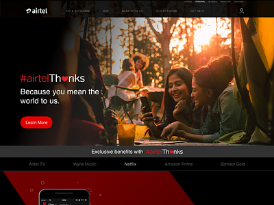 Landing Page for Airtel Thanks branding design landing page concept ui design