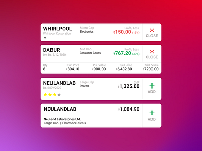 Mobile app Components (Stocks)