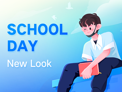 school life blue boy illustration school sketch