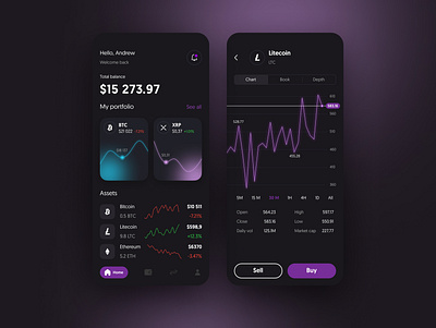 Crypto wallet mobile app app design bitcoin black crypto design finance interface mobile ui ux violet wallet
