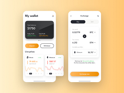 Crypto wallet app design bank bitcoin black cypto design finance fintech interface mobile money ui ux yellow