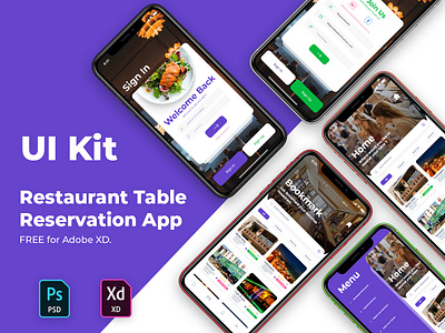 Free App Ui Kit | Restaurant Table Reservation App app app design daily challange design ui ui app ui dashboard ui designer ui pack uidesign userinterface ux