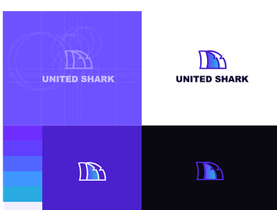 United Shark Logo Design brand guide brand identity branding and identity color palette company style guide dribble shot grid design grid logo illustration design lettering logo mark logo mark design logotype typeface design typography grid vector