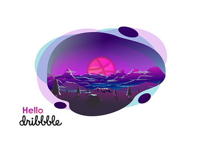 Hello Dribbble debut design hello dribbble illustration nature sunrise vector